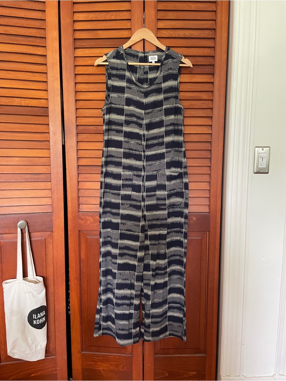 Bridge & Burn Navy & Cream ikat Sleeveless Wide-Leg Jumpsuit